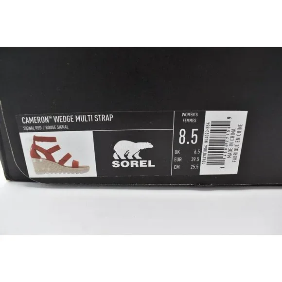 Sorel Womens Size 8.5 Cameron Multi Strap Wedge Signal Red Sandals